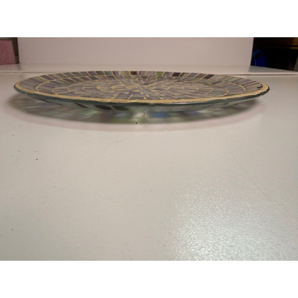 Home Interiors & Gifts Mosaic Glass Decorative Plate Purple Green Blue 12.5in - Picture 4 of 5